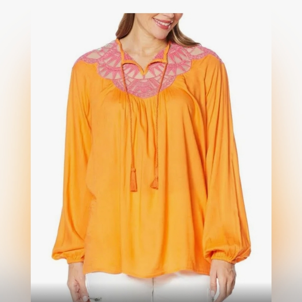 David Meister Long Sleeve Orange Top